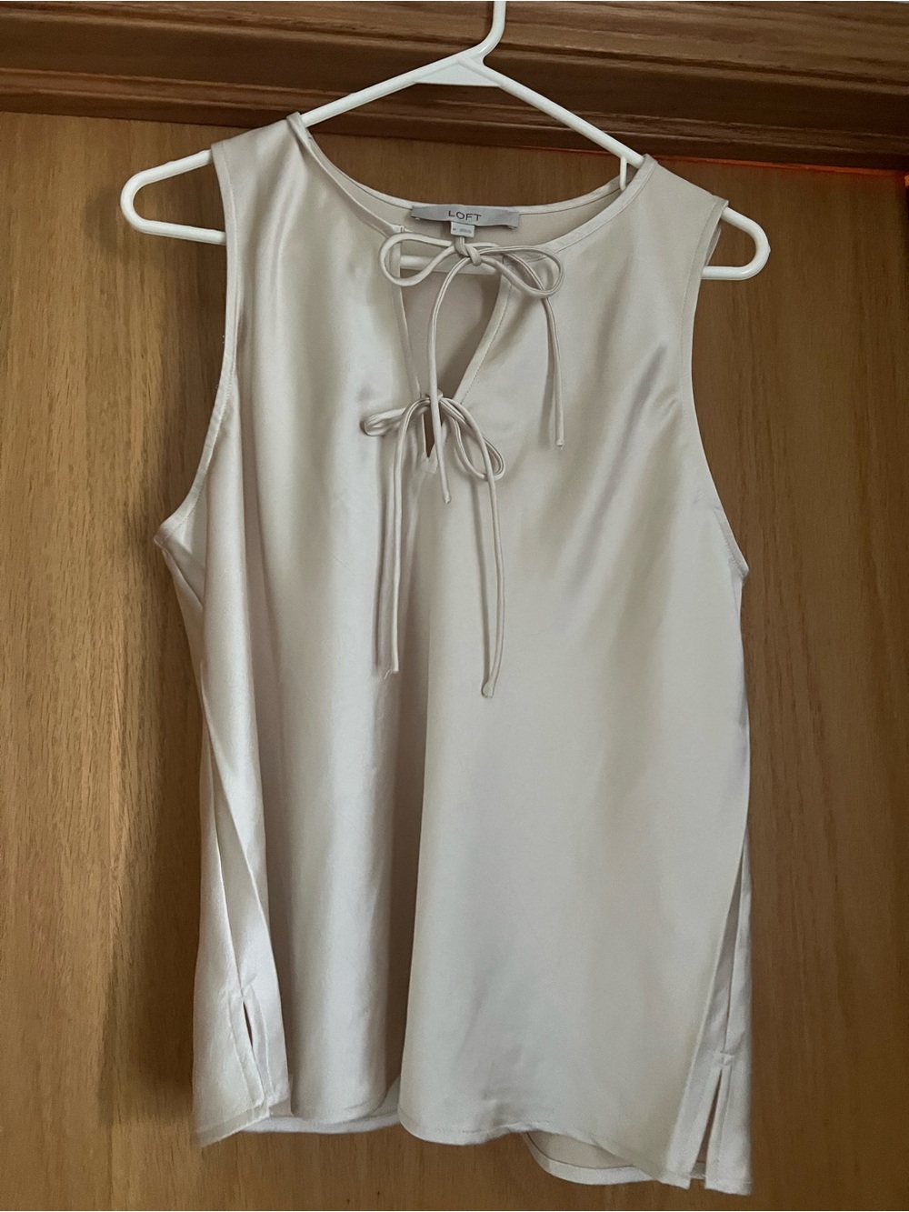 LOFT Sleeveless Tie-Neck Camisole in Cream - Picture 2 of 3